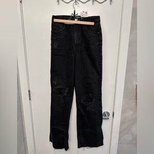 Zara black ripped wide leg jeans